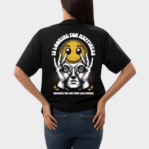 Looking  For Happiness Graphic Printed Oversized T - Shirt For Women's